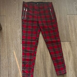 Zara Red Tartan Pants with Zippers